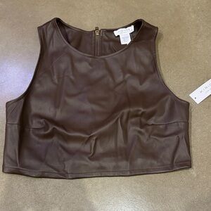 KIRUGÉ Chocolate Brown Faux Leather Crop Top